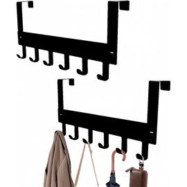 WYGOOD Door Hooks for Hanging, Pack of 2 Sturdy Door Coat Rack for Hanging with 6 Hooks, Metal Black Matt Door Coat Hooks with Non-Slip for Bathroom