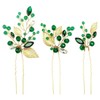 AIMALL 3 PCS Handmade U-Shaped Emerald Green Rhinestone Hairpins, Bride