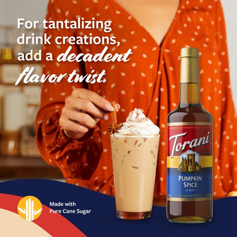 Torani Coffee Syrup, Pumpkin Spice Flavoring for Drinks, Glass Bottle