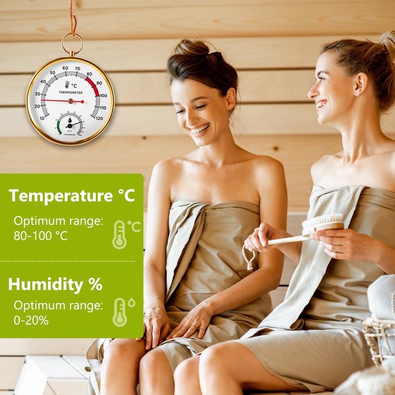 2-in-1 Sauna Thermometer and Hygrometer, Stainless Steel Round Sauna Thermo-Hygrometer