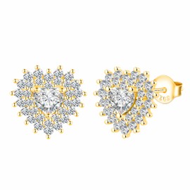 CONILOK Zirkonia Herz Ohrstecker Damen Silber 925, Hypoallergen Knorpel Piercing Ohrringe für Mehrere Ohrlöcher, Gold Elegante Glänzend Fantasie Ohrschmuck für Mama Frau Freundin Braut Brautjungfer