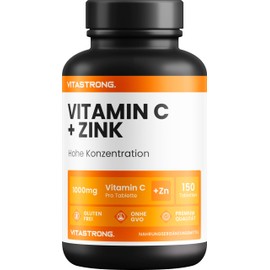 Vitamin C 1000 mg und Zink - tragen zur normalen Funktion des Immunsystems bei - 1 Tablette pro Tag - Hochdosiert - Reines Vitamin C - 150 Tabletten - Premium Qualität