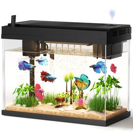 VHBW 2-in-1 Desktop Humidifier with Fish Tank, Smart Touch LED Light & Temperature Display, 2.38 Gallon Quiet Eco Aquarium, Glass Mini Desk Humidifier for Dry Air, Relaxation & Stress Relief