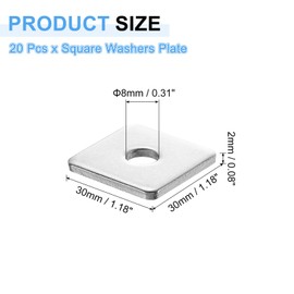 uxcell 20Pcs 1-3/16" Square Plate Washer for 5/16" Bolt, 304 Stainless Steel Bearing Plate Flat Washers Spacer Gasket for Machinery Repair, Outdoor Construction (0.08" Thick)