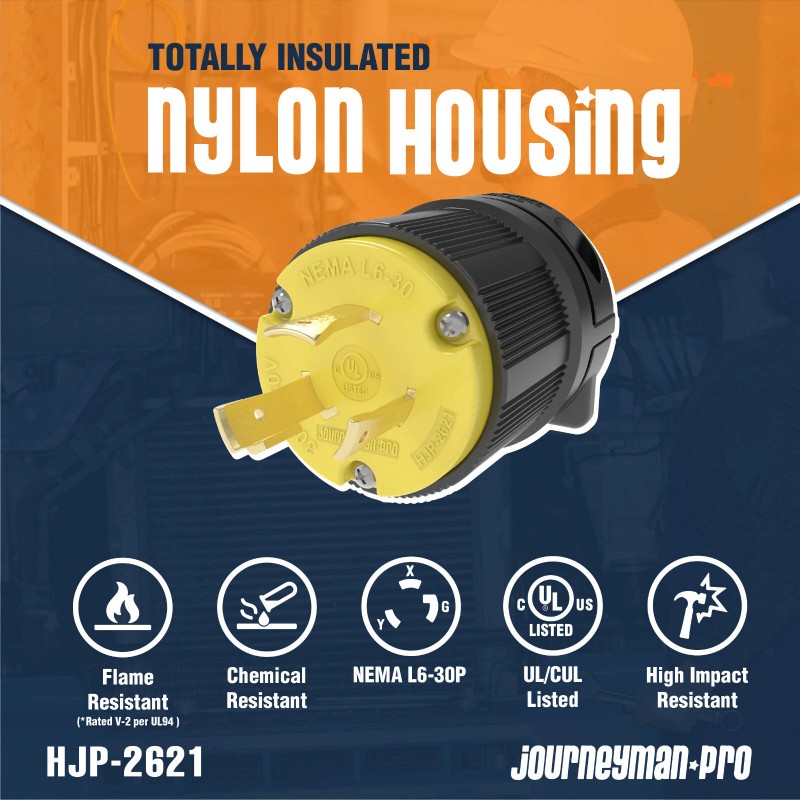 Journeyman-Pro NEMA L6-30P Pair Plug 30A 250V Locking Male Female