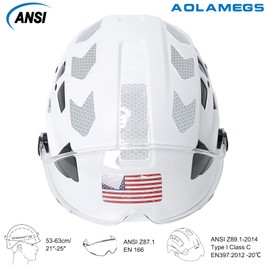 AOLAMEGS Construction Hard Hat with Visor - White Vented Hard Hats Construction OSHA Approved, ANSI Z89.1 ABS Safety Helmet，Adjustable Hardhats for Men Women Adult, 6pt Suspension with Chin Strap