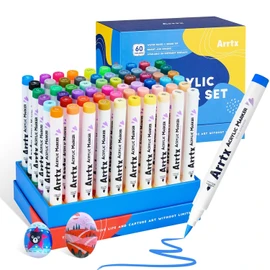 Arrtx Marcadores de Pintura 60 Colores, Rotuladores Acrílicos de Punta Pincel para Madera, Lienzo, Piedra, Pintura en Roca, Superficies Cerámicas, Suministros de Arte para Manualidades DIY - Con