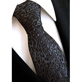 D Plus Arts Tie, Leopard Pattern, Made in Japan, Kyoto, Nishijin Textile, 3 Sizes Available, Black