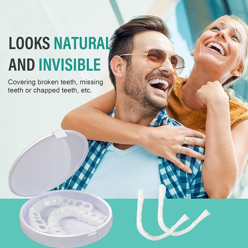 Clip-On Teeth, 2 Pairs of Veneers Dentures Top and Bottom,