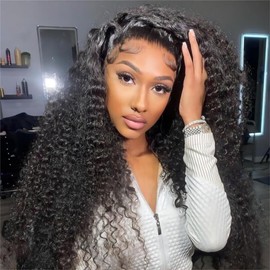 WestKiss Curly Lace Front Wigs Human Hair Kinky Curly Human Hair Wig Transparent 13x4 Lace Front Wig Human Hair Glueless Wigs Pre Bleached Wigs for Women Pre Plucked Glueless Wig 20 Inch