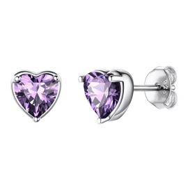 Suplight Women's Stud Earrings 925 Sterling Silver Heart/Round Shape Birthstone Earrings Classic Ear Piercing Fantasy Jewellery for Girls with Gift Box, Sterling Silver, Cubic Zirconia