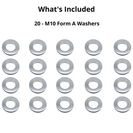 M10 (10mm) Form A Washer Set (Flat Washer) Steel - Pack of 20