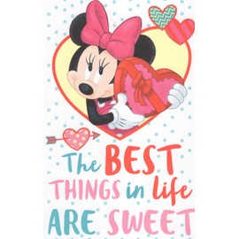 Minnie Mouse Holding A Box of Chocolate Happy Valentine's Day Greeting Card - The Best Things in Life Are Sweet - Like Chocolate...and Valentine's Day...and YOU! Hope Your Valentine's Day Is As Sweet As You!