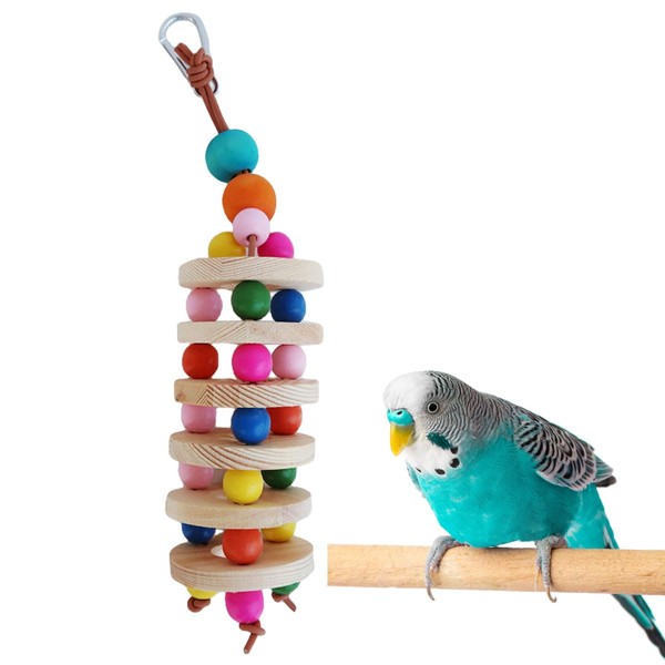 Paxikaka Bird Chewing Toy Wooden Hanging String Colorful Bird Climb