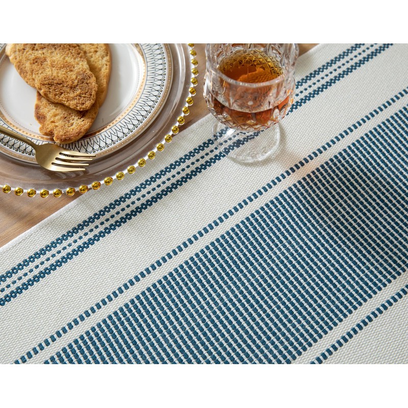 Caflife Boho Table Runner Blue and White for Modern Farmhouse