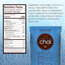 Elephant Vanilla Chai Tea Latte Mix, 64 Oz, Black Tea, Organic Spices, Dairy Free, Serve Hot or Cold, Just Add Water or Milk, 64 Servings, Perfect for Food Service