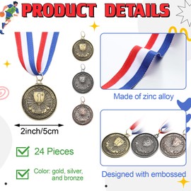 RoundFunny Award Medals 1st 2nd 3rd Place Medals for Awards Metal Winner Trophy Awards Gold Silver Bronze Prizes for Sports Competitions Party, 2 Inches (Classic Color,24 Pcs)