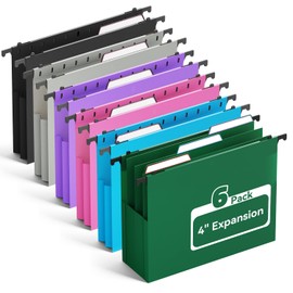 Ansook Plastic High Capacity Hanging File Folders,Heavy Duty 4”Expansion Accordian Pocket,Staggered Tabs with Movable Dividers,Reinforced Extra Wide, Letter Size,Folders for Filing Cabinet,6 Pack
