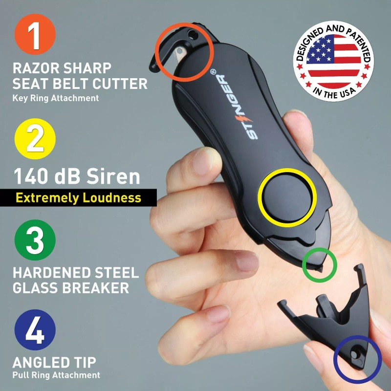 Stinger Personal Security Alarm Emergency Tool, Seat Belt Cutter, Glass