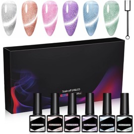 Kit cat eye gel polish, 6 Brillo Colores Esmalte Ojo de Gato Para Uñas, Colores de Macarróan,Secado Rápido,Regalo de Manicura DIY para Mujeres
