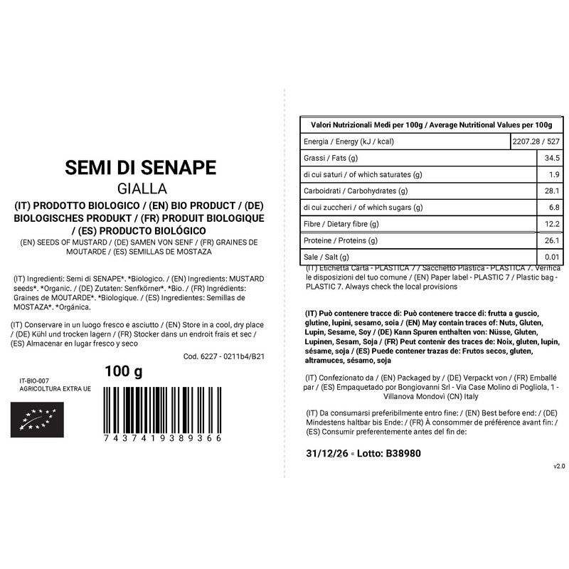 BONGIOVANNI FARINE E BONTA' NATURALI Senape gialla (semi) 100g BIO