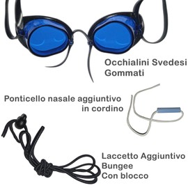 SwimmerShop Swimming Goggles Swedish Type - Swimming Goggles with Rubber Rim, Anti-Fog, Rubberised, UV Protection - Swedish Model for Professional Swimmers - Blue Lenses