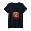 Womens Leopard With Flowers Around Boho Style Graphic V-Neck T-Shirt