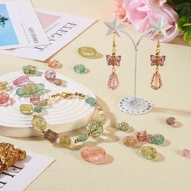 BB Beadthoven 48 piezas cuentas assortidas de acrílico Bohemia para hacer joyas, cuentas transparentes con metal entrelazado, cuentas checas estéticas en forma de corazón, mariposa, flor, redonda