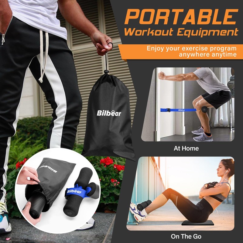 Bilbear Adjustable Nordic Curl Strap with Kneeling Mat,Portable Hamstring for