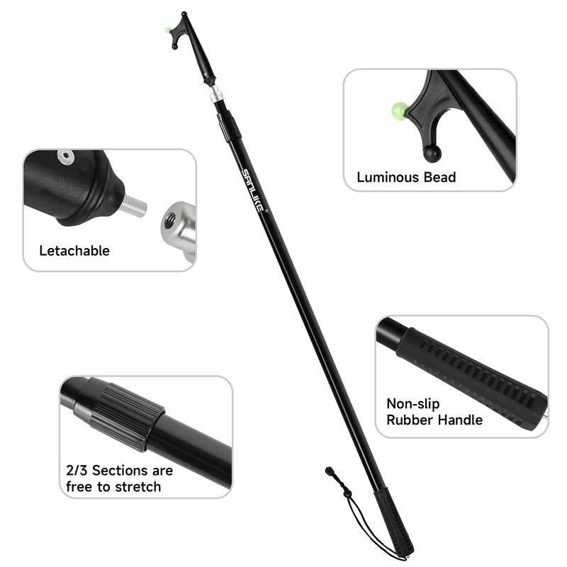 SAN LIKE Telescopic Boat Hook - Floating,Durable,Rust-Resistant with Luminous Bead,Black