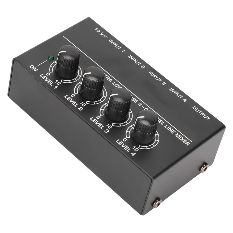 4 Channel Line Mixer Stereo Compact Low Noise Adjustable Volume