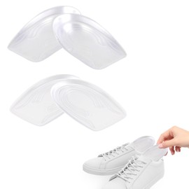 2 Paar Silikon Fersenpolster Höhe erhöhen 1cm & 2cm, Transparente Gel Einlagen, Stoßdämpfende Atmungsaktive Unsichtbare Ferseneinlagen, Komfortable Höhenverstellung, Fersenkissen für Damen und Herren