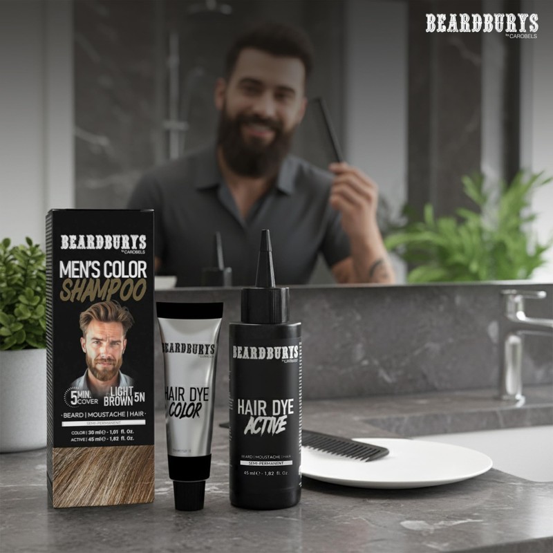 Beardburys Shampoo 5N Light Brown Beard Dye 87% Natural Ammonia