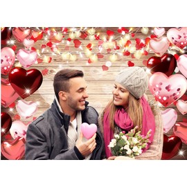 CYLYH 10x8ft Valentine's Day Backdrops Rustic Wood Backdrop Red Love Heart Valentine's Day Backdrops for Photography Mother's Party Bridal Shower Kid Birthday Party Banner D851