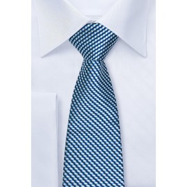 Retreez Wavy Zig Zag Stripe Pattern Woven Men's Tie - Dark Blue