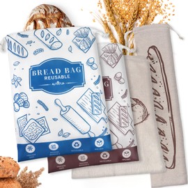 4-Pack Bread Bags for Homemade Bread, Reusable Sourdough Bread Storage Bags with TPU Lining for Loafs Baguette Fresh Keeping,Freezer Bread Keeper, Homesteading Essentials and Baking Gifts.