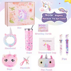 Unicorn Gifts Set for Girls Kids Toys Christmas Birthday Gift Box for Teen Girl, Little Girl Gift Age 6-8 Basket with Stainless Steel Tumbler/Crossbody Bag/Unicorn Headband