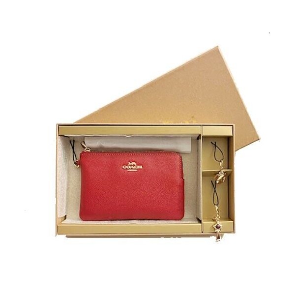Coach NWT Coach Corner Zip Wristlet Removable Charms Crossgrain Leather