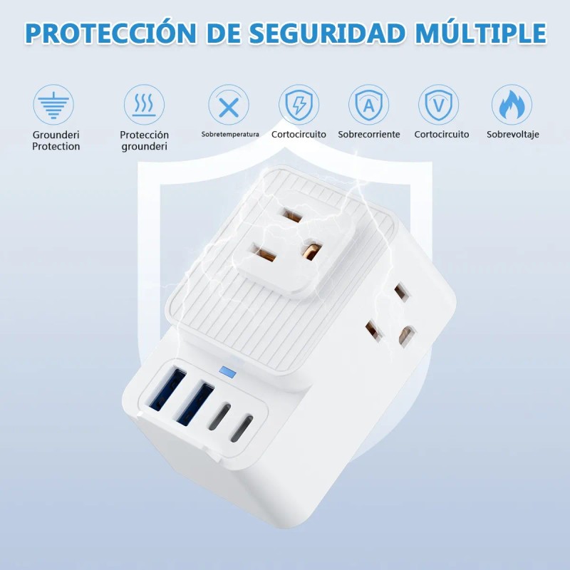 Enchufe Regleta Multicontacto Triple Portatil Con 4 Usb