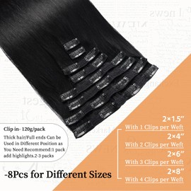 VKHAIR Clip in Hair Extensions Real Human Hair 22 inch, 8Pcs/120g Human Hair Clip in Extensions, Seamless Clip in Hair Extensions Human Hair #1 Jet Black, 22 Inch