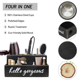 Unistyle Hair Blow Dryer/Curling Iron Holder, Countertop, Hair Tools & Styling Supplies Organizer Flat for Bathroom Counter for Accessories, Makeup, Toiletries Storage, Black