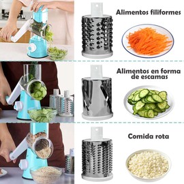 Mandolina Cortador de Verduras Multifuncional con 3 Cuchillas de Acero Inoxidable, Rallador de Verduras 3 en 1, Cortador, Rebanador y Picador de Verduras, Ideal para Verduras, Frutas, Nueces(Azul)