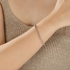 Catuni Silver Beaded Bracelets for Women Stainless Steel Stretchy Silver Bead Bracelets Waterproof