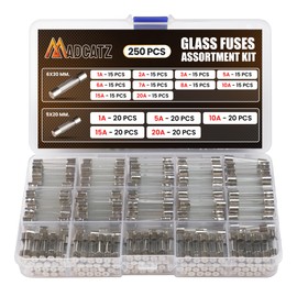 MADCATZ 250 Pcs 15 Values Fast Blow Glass Fuses Assortment Kit 250V 5x20mm 1A, 5A, 10A, 15A, 20A 6x30mm 1A, 2A, 3A, 5A, 6A, 7A,8A, 10A 15A, 20A Glass Fuses