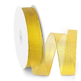 Isaspire 1" Width x 50 Yards Metallic Glitter Ribbon with Spool, Gold Glitter Ribbon Perfect for Gift Wrapping, Festival Decoration, Wedding, Christmas, DIY Craft Projects