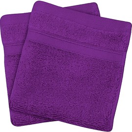 Towelogy® Luxury Flannel Face Cloth | Ultra Soft 100% Cotton Face Towels | 33x33cm (Natural, 2 Pack) (Purple)