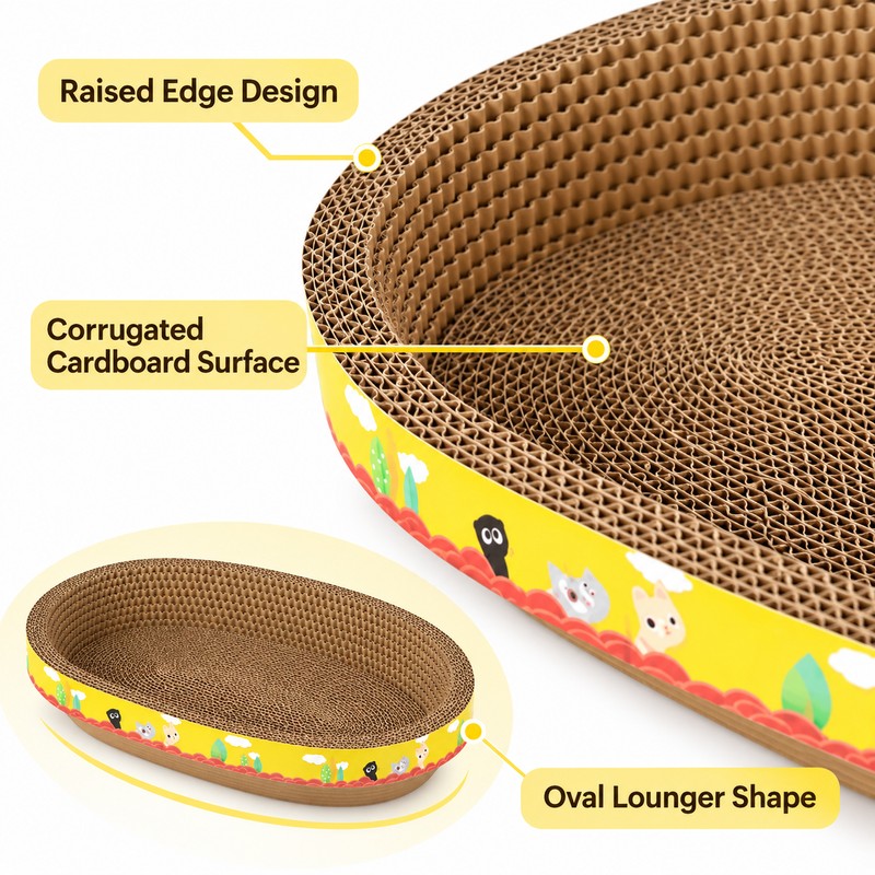 AQVELLO Corrugated Cat Scratcher Bed for Daily Clawing – Oval