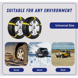 Jeremywell Snow Chains Anti-Skid Anti Slip Emergency Snow Tire Chains - Portable Emergency Traction Snow Mud Chains Universal Adjustable 10pcs Car Security Chains for SUV and Cars (Yellow-10pcs)