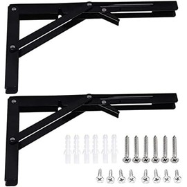LUCKYBEE 2-Piece Shelf Bracket, L-Shaped, Shelf Support, Bracket, Foldable, Iron, Hardware, Load Capacity 110.2 lbs (50 kg), 7.9 inches (20 cm), Black)