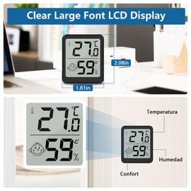 Indoor Thermometer Hygrometer LCD Room Thermometer Humidity Meter Digital Indoor with Smiley Indicator for Baby Room Living Room Office Greenhouse Black (2)